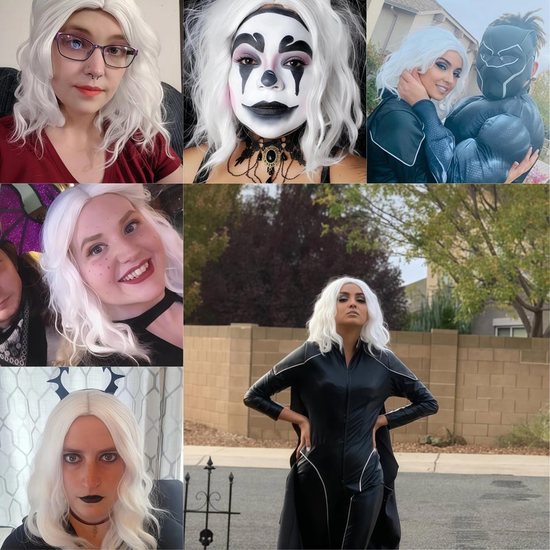 Cying Lin Short Bob Wavy Curly Wig White Wig For Women Cosplay Halloween Wigs Heat Resistant Bob Party Wig Include Wig Cap (White) - Image 2